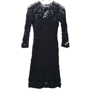 Ralph Lauren Crochet Hand Knit Lace Black Dress